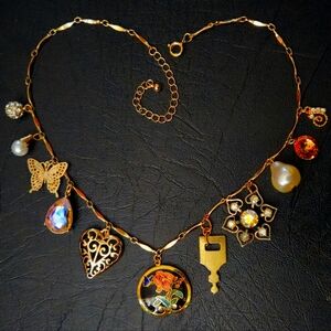 Custom Pearl Butterfly Multi Vintage Charms Necklace Choker OOAK Handmade